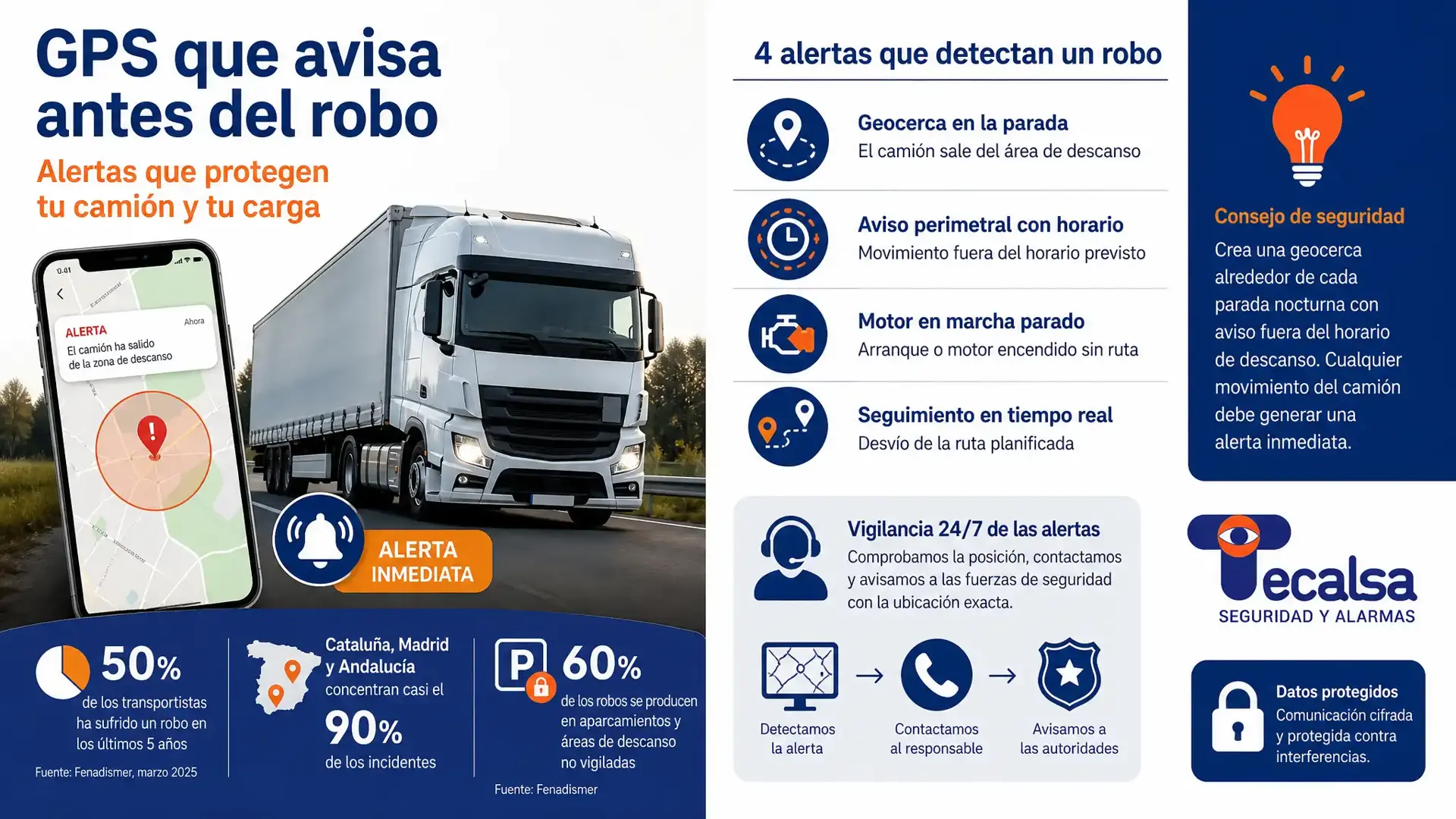 Un GPS en el camión avisa de paradas no previstas y desvíos de ruta, y conecta esas alertas con quien puede actuar. Así frena el robo del vehículo y la carga.