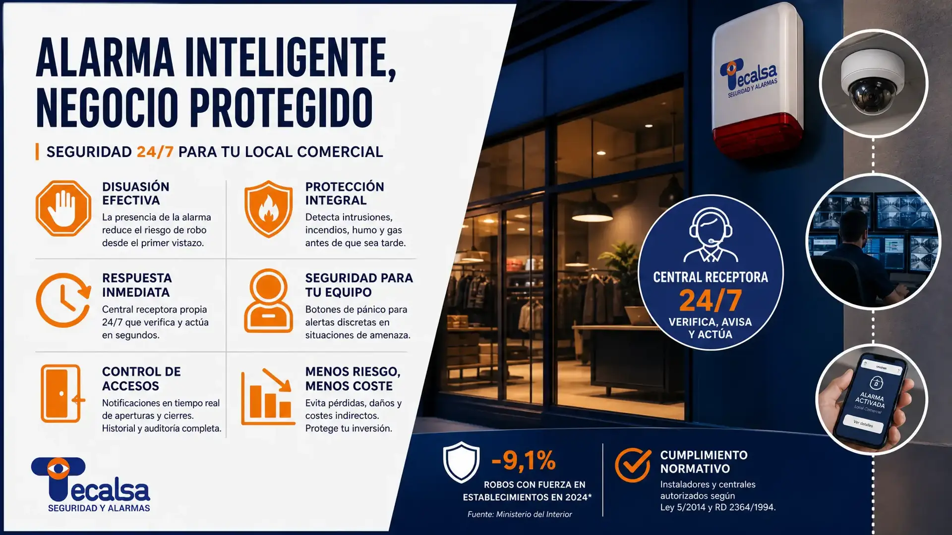 Cada alarma para negocio se elige según el local